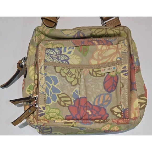 Fossil Brand Floral Print Crossbody Bag Adjustable Strap Multiple Pocket Vintage - Picture 2 of 13